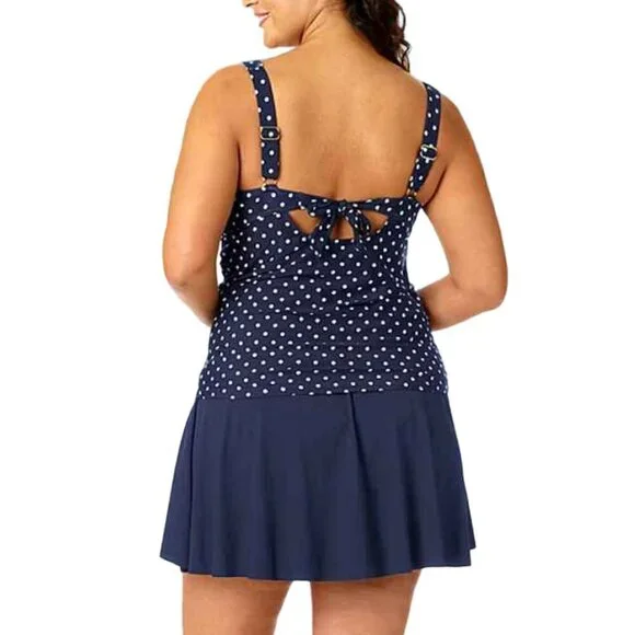 Sonnet Shores Lined Polka Dots Tankini Swimsuit Top Black/White Size 22W - Picture 2 of 6